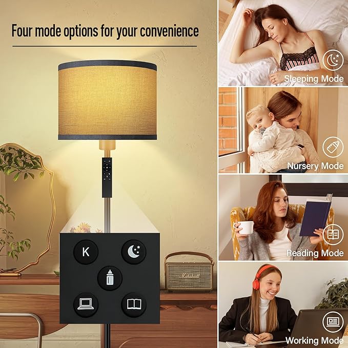 Floor Lamps for Living Room, Stepless Dimmable Floor Lamp with Remote, 2700K-6500K Colors Temperature & Brightness Adjustable,10W/1200LM Gray LED Floor Lamp, Modern Standing Lamp for Bedroom/Office