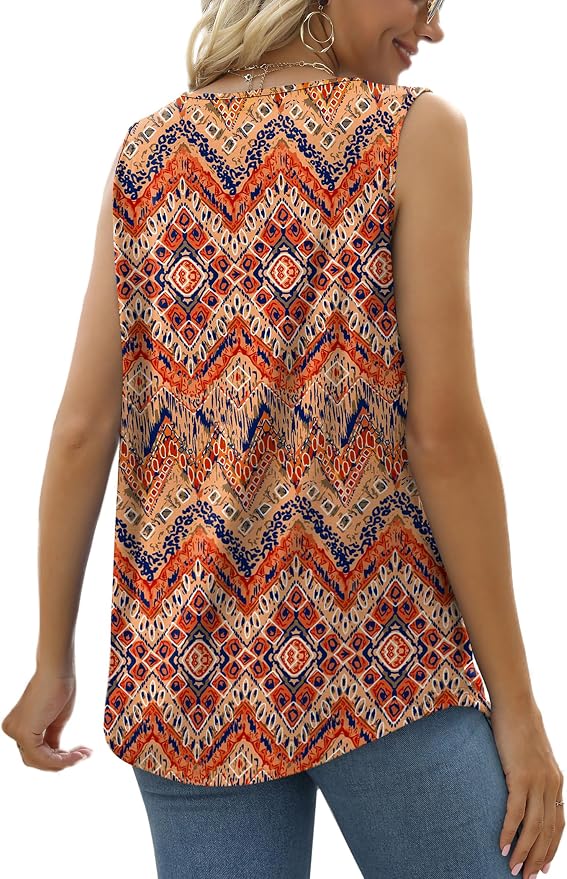 Saloogoe Summer Tank Tops for Women Loose Fit Pleated Square Neck Sleeveless Tops Curved Hem Flowy