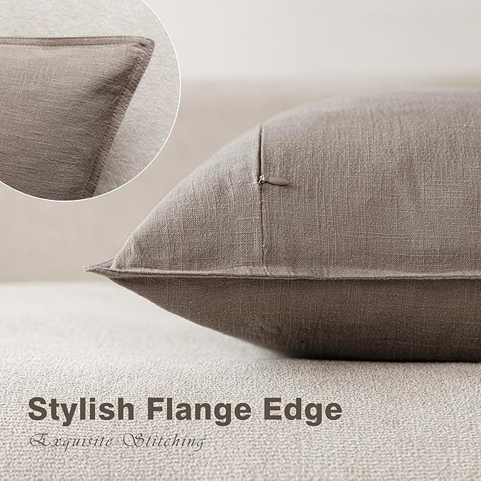 Foindtower Set of 2, Decorative Linen Solid Throw Pillow Covers Soft Accent Euro Cushion Case Farmhouse Neutral Pillowcase for Chair Couch Sofa Bedroom Living Room Home Decor 22 x 22 Inch Brown Tan