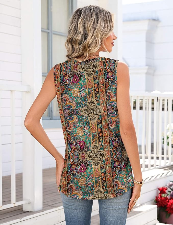 Zeagoo Tank Tops for Women 2026 Summer Top Henley Shirts Dressy Casual Loose Fit V-Neck Button Down Sleeveless Tshirt Blouse