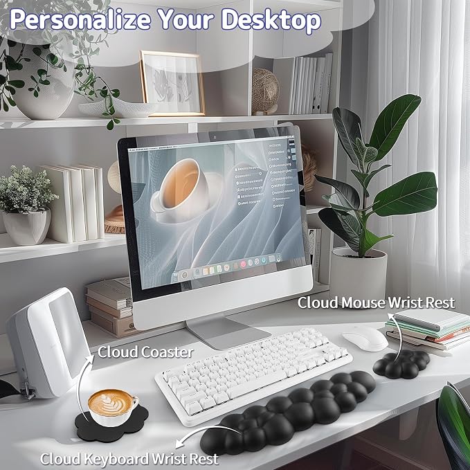 Sushret Cloud Wrist Rest Keyboard, Cloud Keyboard Wrist Pad Set with PU Leather Memory Foam, Cute Arm Rest for Palm Support, PC/Gaming Desk Accessories/Office Setup/Computer Hand Cushion - Black