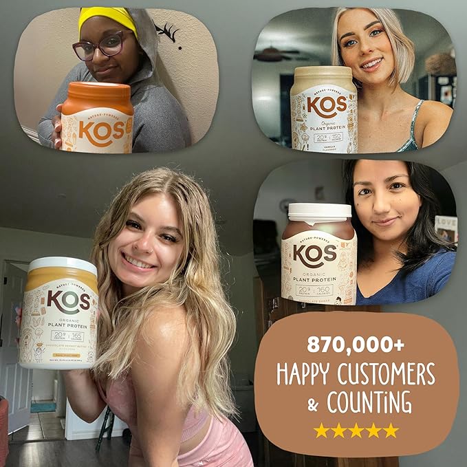 KOS Organic Plant Based Protein Powder, Chocolate Peanut Butter - Delicious Vegan Protein Powder Meal Replacement - Keto Friendly, Gluten Free, Dairy Free & Soy Free - 2.4 lbs, 28 Servings