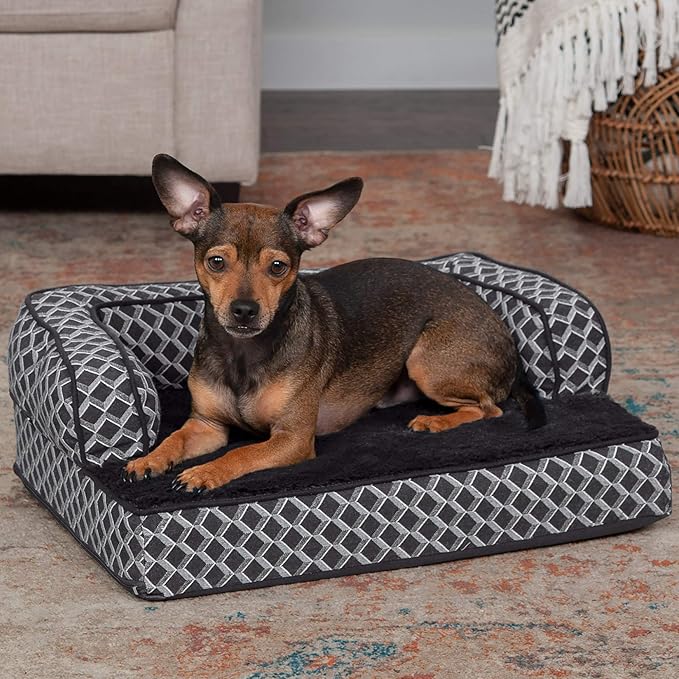 Furhaven Comfy Couch Plush & Décor Sofa-Style Egg Crate Orthopedic Foam Dog Bed - Diamond Gray, Small (Pack of 2)