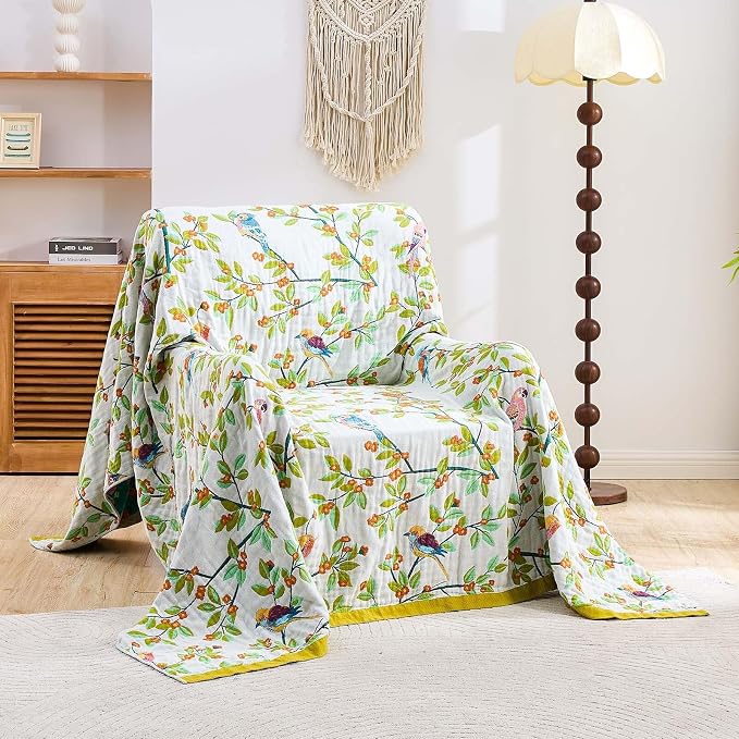 XIBLC Boho Throw Blanket for Bed, 100% Cotton Soft Rustic Quilt Fall Blanket, 90"x98" Floral Printed Farmhouse Decor Bed Blankets, All Season Rustic Reversible Bohemian Throw Quilt