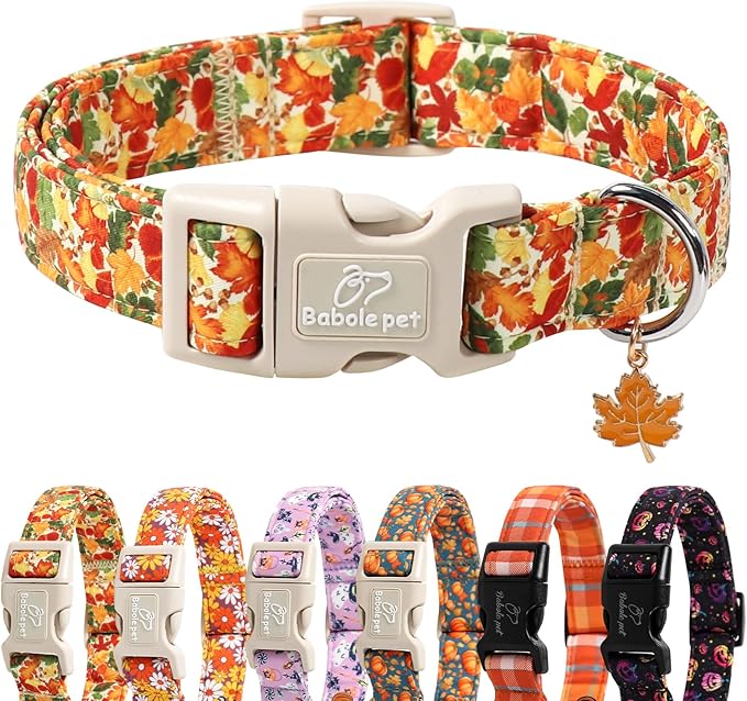 Fall Dog Collar Cute Autumn Leaves Puppy Collar - Light Comfortable Adjustable Pet Collars for Small Medium Large Girl Boy Dogs L