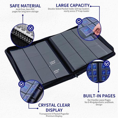 **Card Sleeves & Toploader Binder Combo by [Brand Name] - Waterproof PU Leather | Holds 324 Toploaders + 120 Protectors**