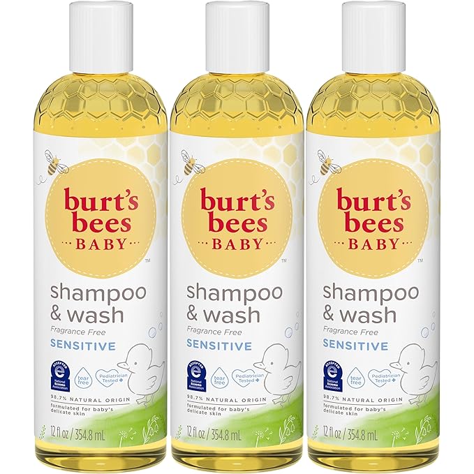 Burt's Bees Baby Shampoo & Wash, Fragrance Free & Tear Free Baby Soap - 12 Ounce Bottle, Pack of 3