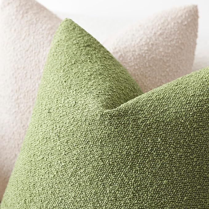 Foindtower Pack of 2 Textured Boucle Throw Pillow Covers Accent Solid Pillow Cases Cozy Soft Decorative Couch Cushion Case for Couch Chair Sofa Bedroom Living Room Home Decor 18x18 Inch Leaf Green