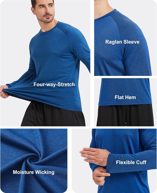 MLYENX Long Sleeve Men's Workout Shirts - UPF 50+ UV Sun Protection, Quick Dry & Moisture Wicking | 7 Pack