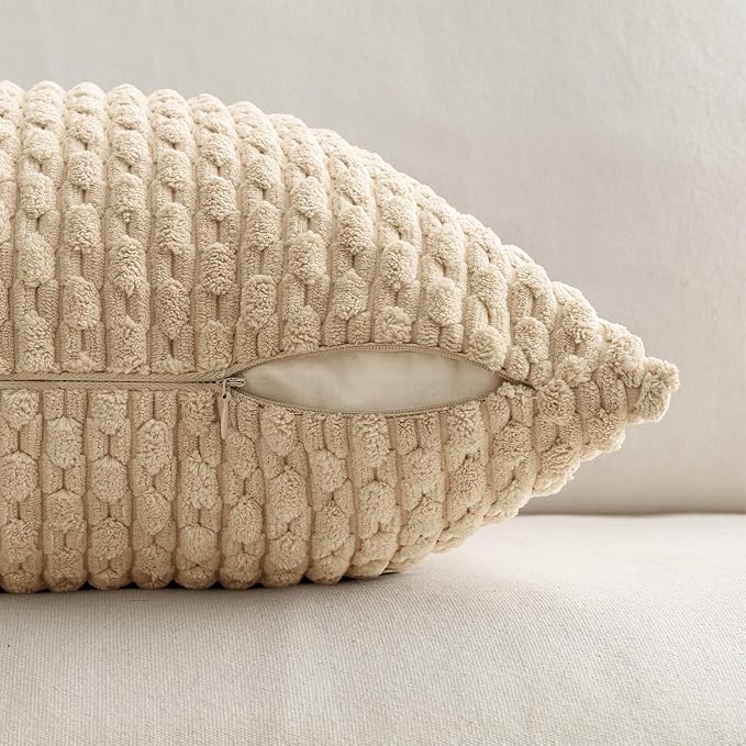 MIULEE Decorative Throw Pillow Covers 20x20 Beige Textured Corduroy | Pack of 2 Striped Pillow Covers Modern Farmhouse Home Decor for Couch Bed Sofa Living Room