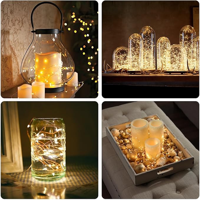2 x 50LEDs Fairy Lights Battery Operated, Silver Wire 2 Mode Chains String Lights for Bedroom Christmas Party Decoration (Warm White, 16.4)