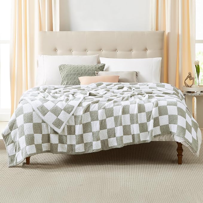 Soft Queen Blanket for Bed-Cozy Warm Reversible Knitted Blankets | Lightweight Fluffy Decor for Women, Mom, Her & Girls, Sofa, Chair, Couch, 90x90in, Sage Green