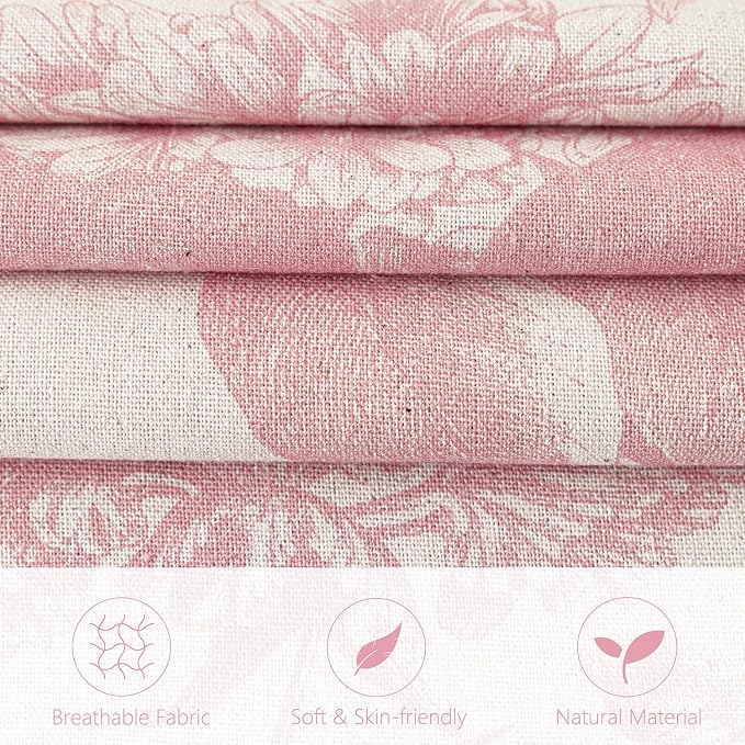 Foindtower Set of 2 Linen Floral Throw Pillow Covers Neutral Vintage Print Decorative Cozy Cushion Covers Farmhouse Boho Home Decor for Sofa Chair Couch Bedroom Living Room,22×22 Inch,Light Pink
