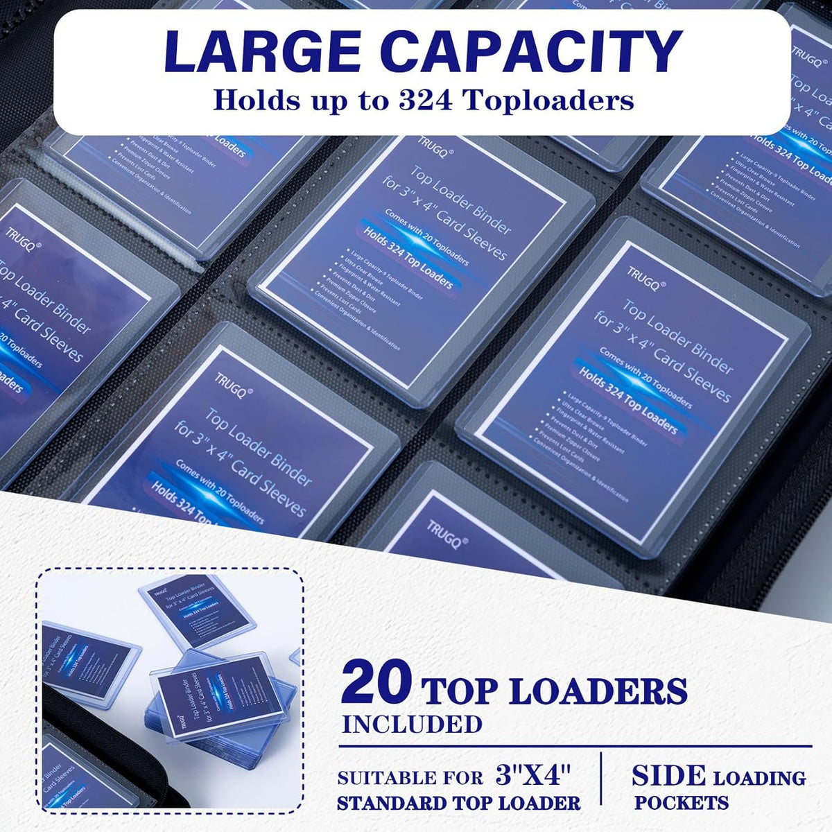 Toploader Binder - Holds 324 Toploaders | Waterproof PU Leather + Anti-Yellowing Inserts | Portable Card Organizer