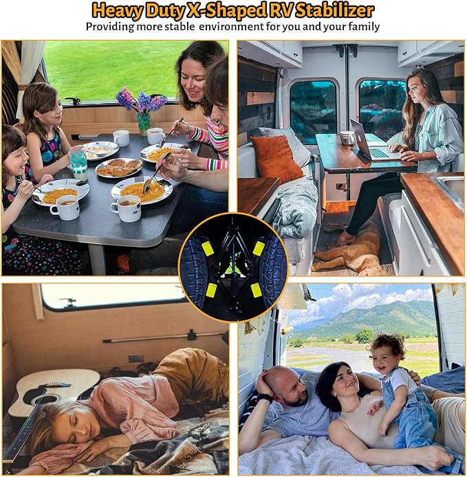 MYPIN Camper Wheel Chock Stabilizer, 2 Sets for RV Travel Trailer, with 8 Reflective Strips, Heavy Duty X-Shaped RV Stabilizer Wheel Chock Anti-Move Tire Wheel Chock