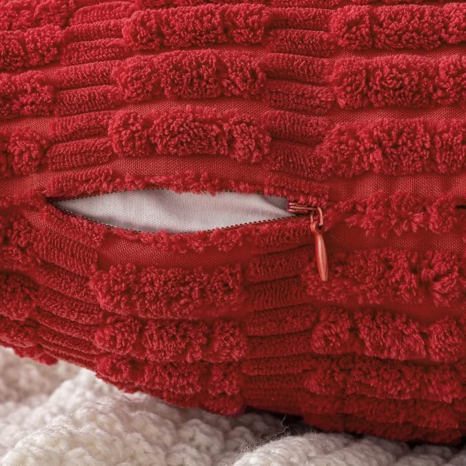 MIULEE Pack of 2 Red Corduroy Decorative Pillow Covers 18x18 Inch Soft Boho Striped Throw Pillow Covers Modern Farmhouse Home Decor for Sofa Living Room Couch Bed