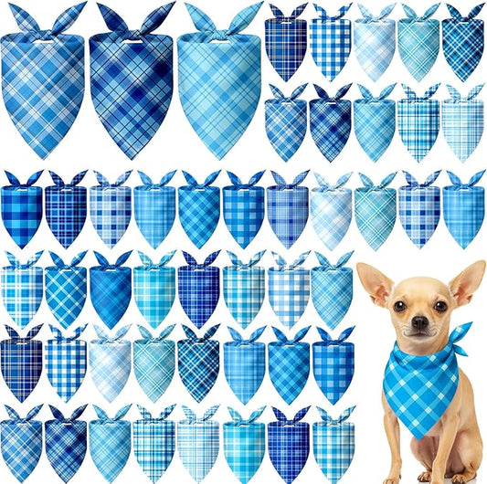 Abbylike 50 Pcs Plaid Dog Bandanas Bulk Blue Checkered Bandanas for Dogs Triangle Kerchief Bibs Scarf Set for Pet Holiday Costume Photo Props Accessories Pet Shops (19.7 x 13.8 x 13.8 Inch)