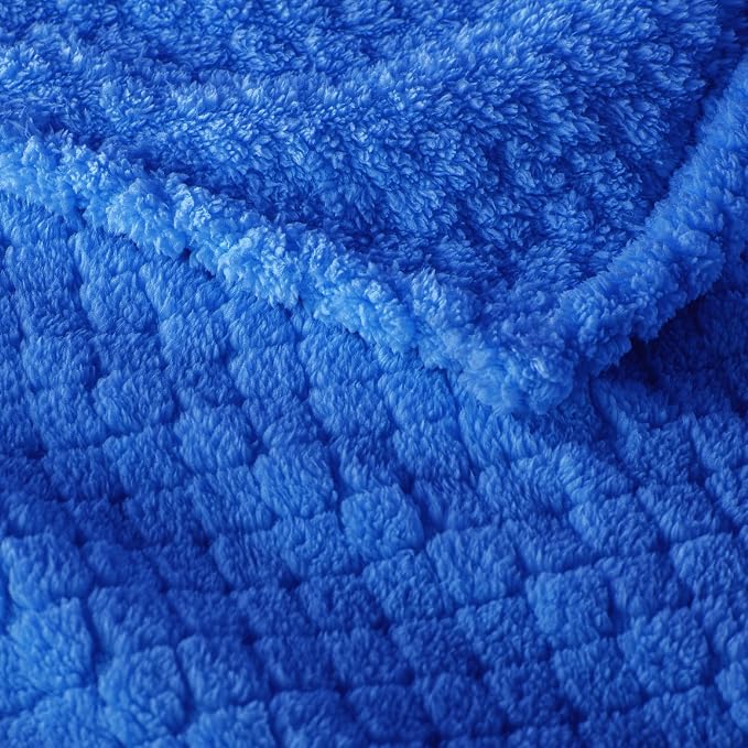 Exclusivo Mezcla Soft Fleece Throw Blanket for Couch, Cobalt Blue | Jacquard Lightweight Cozy Throws for Bed, Sofa, Breathable Decorative Fuzzy Textured All Season Use, 50x60 Inches