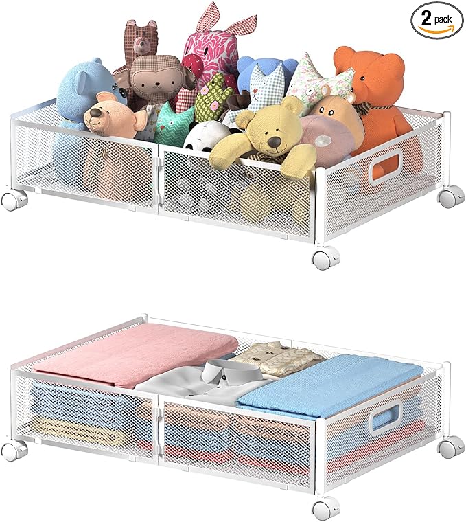 Under Bed Storage Containers, Under Bed Shoe Storage With Wheels, Foldable Bedroom Storage Organization with Handles, Under Bed Storage Bins Drawer For Clothes, Blankets And Shoes, Bedding