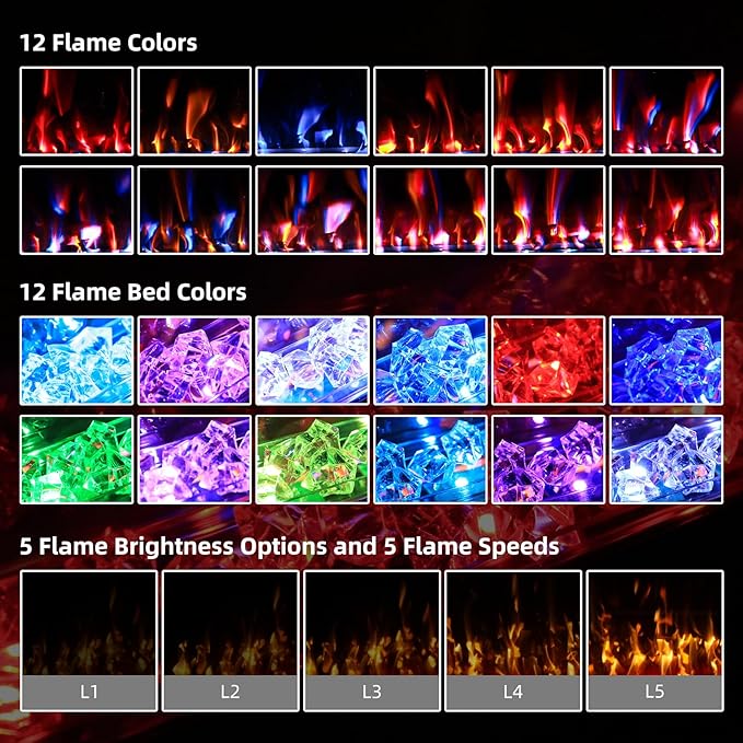 50” Electric Fireplace Recessed and Wall Mounted Fire Places with Remote Control, Touch Screen