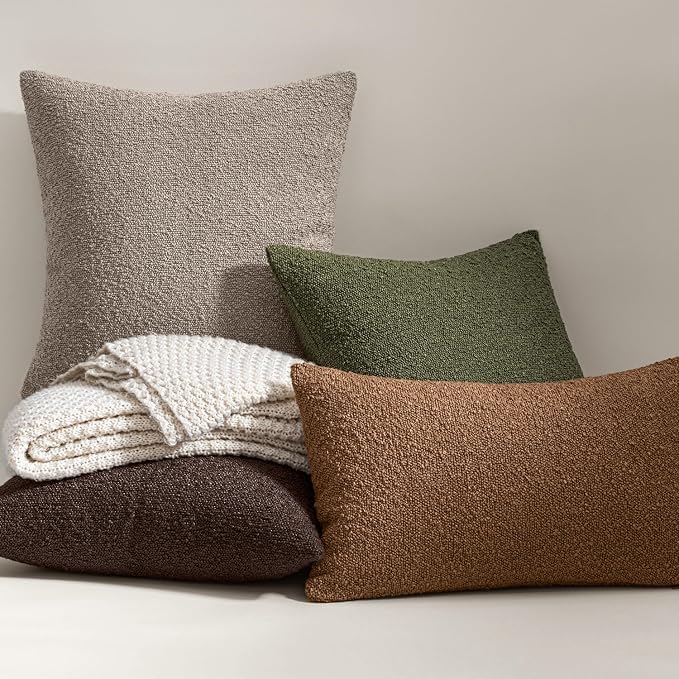 MIULEE 20x20 Decorative Lumbar Boucle Couch Pillow Covers Light Taupe | Set of 2 Textured Neutral Throw Pillow Covers, Accent Solid Pillowcases, Sofa Living Room Home Decor