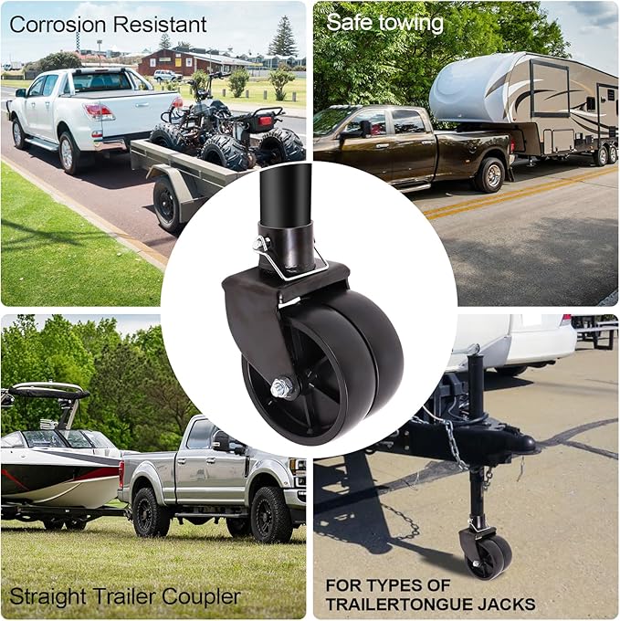 Trailer Jack Wheel with Pin - 6" Dual Wheel Jack Caster Wheel Capacity 2000lbs fits Any Jack Better Soft Ground Roll Trailer Parts (Black)