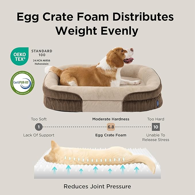 Bedsure L Plus Orthopedic Dog Beds Large Sized Dog - 360° Oval Bolster Large Dogs Bed for Senior Dogs with Waterproof Washable Cover, Big Comfort Pet Sofa Couch with Ultra-Soft Fleece, Brown, 38"