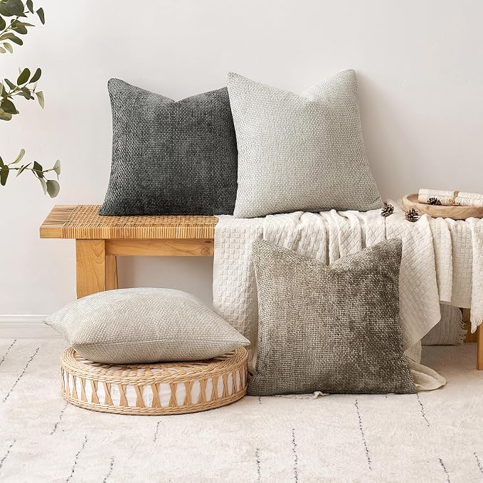 MIULEE Decorative Couch Throw Pillow Covers 20x20 Inch Dark Gray 2 Pack | Modern Boho Accent, Soft Chenille Pillow Covers, Farmhouse Cushion Cases for Home Decor Bed Sofa Living Room