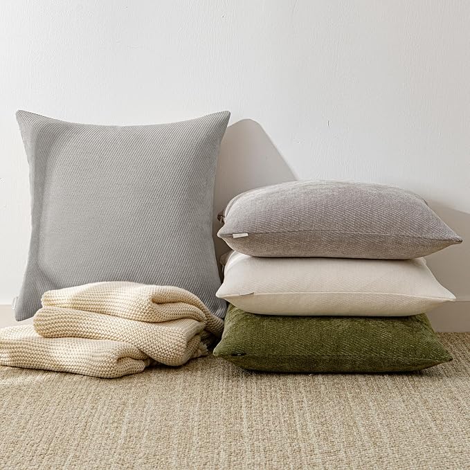 a moment Pack of 2 Decorative Chenille Throw Pillow Covers with Twill Cushion Covers for Sofa Living Room Couch Bed 24x24 Inch Grey