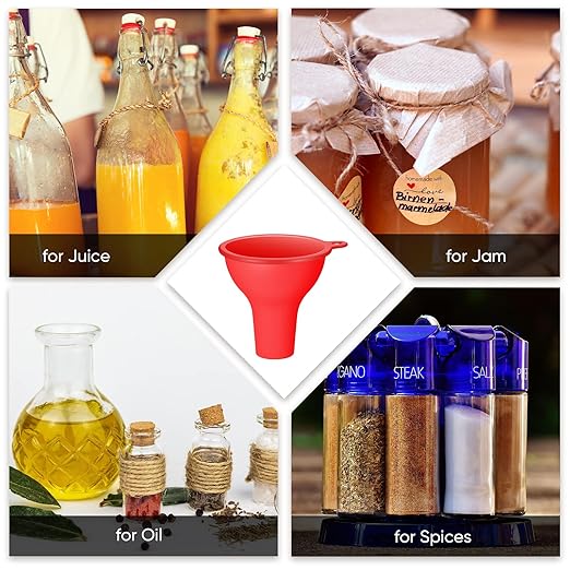 Silicone Funnels 4 Pieces Wide Mouth Funnel Small and Large Flexible Condiment Sauce Canning Set for Squeeze Bottles Jars Cans, Spice Filling Bottles Liquid Oil and Powder(Multi Color)