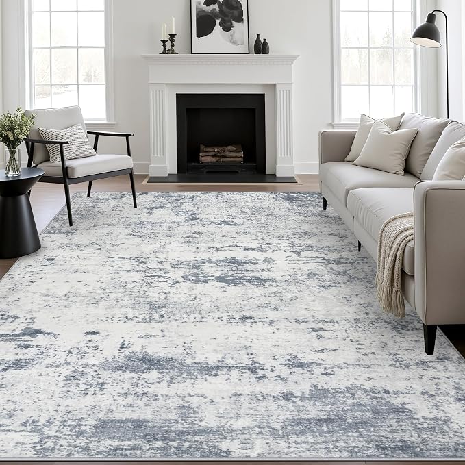 5x7 Area Rug Living Room Rug: Washable Modern Abstract Soft Thin Rug Indoor Floor No Slip Carpet for Bedroom Dining Room Farmhouse Nursery Home Office - Blue Grey