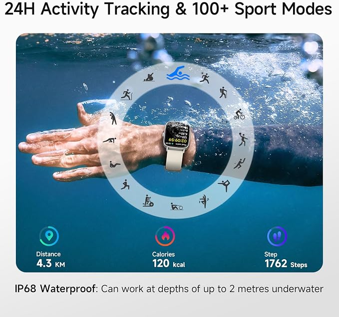 Smart Watch for Women, 1.85" HD Smartwatch Compatible iPhone/Samsung/Android (Answer/Make Calls), 100+ Sport Modes Fitness Tracker with Heart Rate/Sleep/SpO2 Monitor, IP68 Waterproof (Beige)