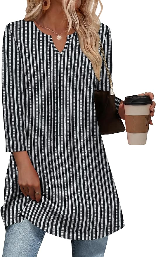 OFEEFAN Summer Boho Tops For Women 3/4 Length Sleeve Womens Tops Vacation Outfits