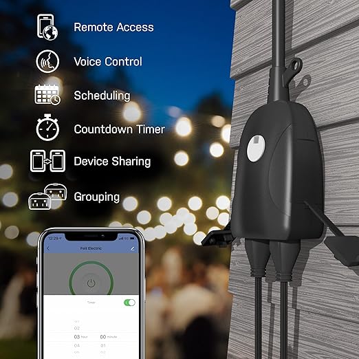 Feit Electric Smart Outdoor WiFi Plug, Waterproof & Compatible with Alexa & Google Home, No Hub Required, 2.4 GHz Network Only, White