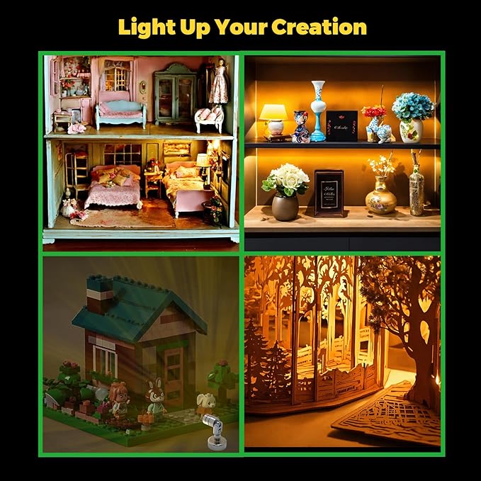 Metal Miniature LED Lights,Tiny Spot Light with Magnet Base,Battery Operated LED Lights,Wireless Miniature Spot Light for Artwork Painting,Jewelry Showcase,DIY Hand Craft (Green)