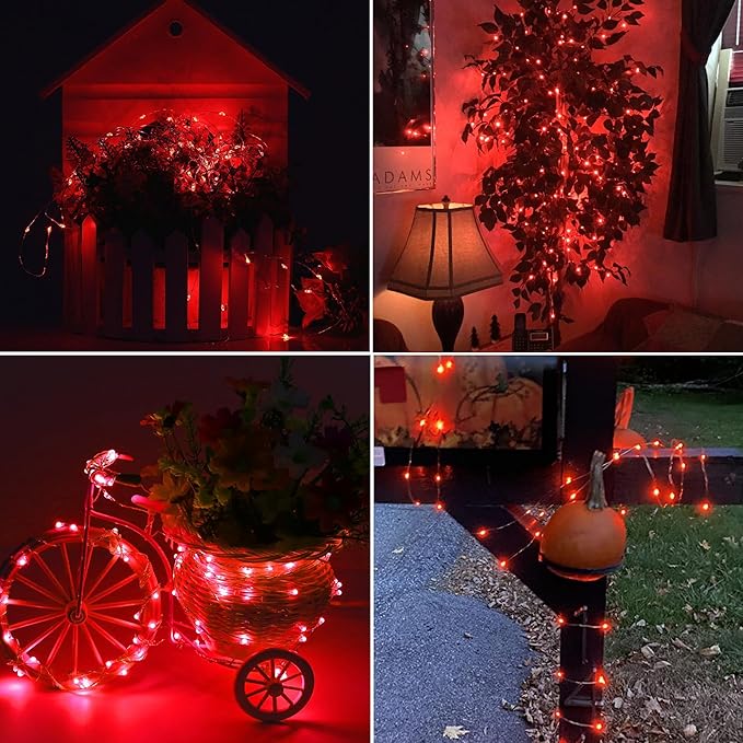 Joomer Solar Fairy Lights, 2-Pack Total 80FT 240LED Solar String Lights Outdoor Waterproof 8 Lighting Modes for Fence Party Garden Patio Yard Home Holiday Tree Outdoor Decoration (Red)