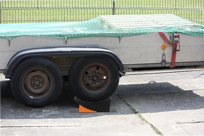 OULEME Raised Tire Change Ramp, Curved Leveling Blocks, for RV Camper Trailer Tire Lifts up to 6" with Wheel Chock, Rubber Pad, Dual Axle Tandem Wheel Aid (1 Pack)