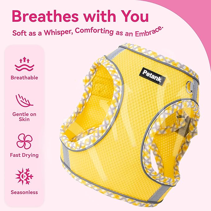 Petank Dog Harness for Small Medium Dogs No Pull, Puppy Harness and Leash Set for Walking, Running, Training, Small Dog Harness, Medium Dog Harness (Yellow, L)