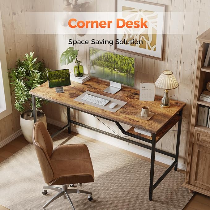 Mericonia 48x24 Inch Computer Desk, 0.6" Thick Small Office Table | Modern Simple Style, Small Study & Writing Table for Home Bedroom Work, Brown
