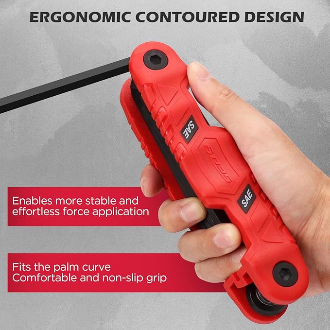 11-Piece Large Folding Hex Key Set SAE (3/32"-1/2"), Heavy Duty Allen Wrench Set, Portable Tool for Archery, Bike Repair, Furniture, and Basic Home Maintenance (Red)