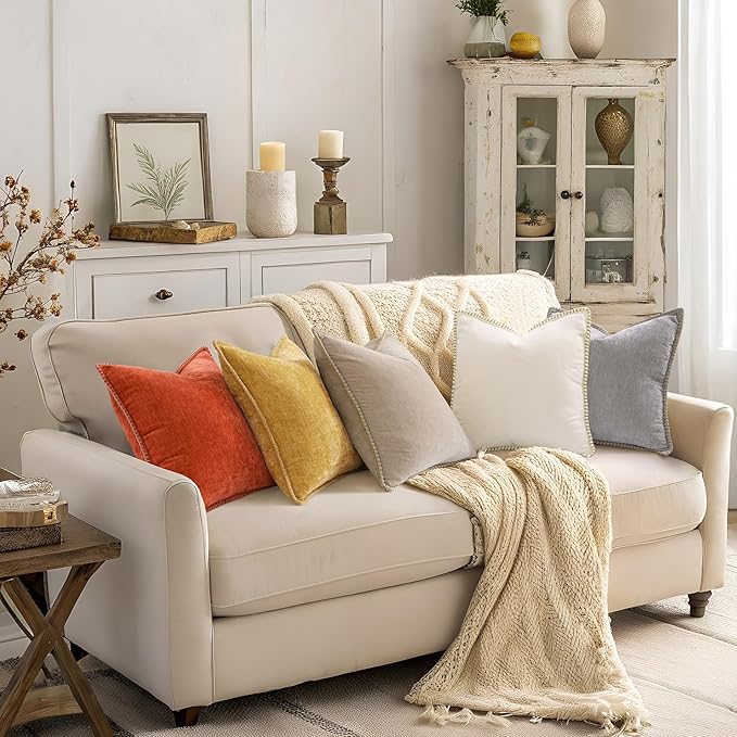 decorUhome Soft Chenille Throw Pillow Covers 12x20 Set of 2 Mineral Yellow | Fall Textured Decorative Throw Pillow Cases Stitched Edge Modern Farmhouse Luxury Boho Velvet for Couch Sofa Bed Home Decor