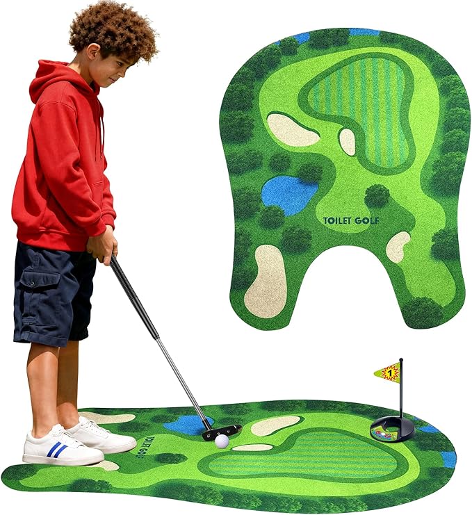 Toilet Golf Game, Mini Golf That Can Be Played in The Bathroom - Wonderful Toilet Time, Gag Gifts,Funny White Elephant Gift, Prank Gift for Dad Husband, Boyfriend, Men