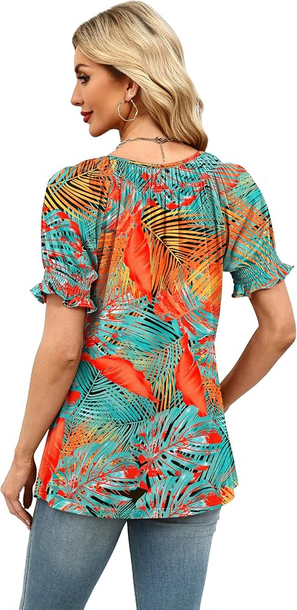 WIHOLL Womens Short Sleeve Square Neck Summer Tops Dressy Casual Blouses Trendy Clothes 2026