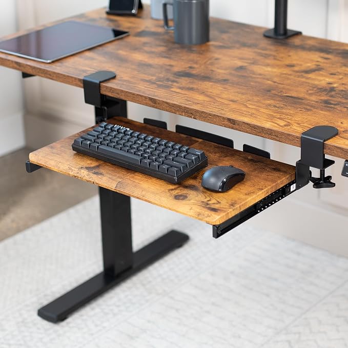 VIVO Small Keyboard Tray, Under Desk Pull Out with Extra Sturdy C Clamp Mount System, 20 (26 with Clamps) x 11 inch Slide-Out Platform Drawer, Rustic Vintage Brown Top, Black Frame, MOUNT-KB05ES-N | Keyboard Tray for Typing, Slide Out Platform, Rustic,...