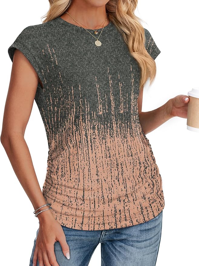 Sampeel Womens Summer Tops Trendy 2026 Ruched Cap Short Sleeve Tshirts Shirts Crew Neck T Shirts Fashion