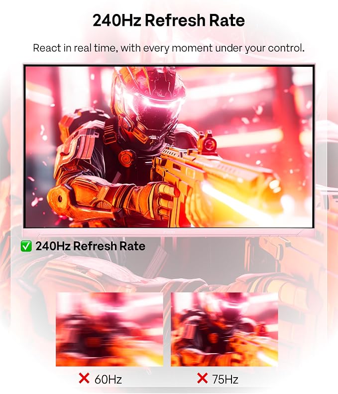 Pixio PX249 Wave Pink 24 inch 240Hz Refresh Rate FHD 1080p Resolution Fast IPS Panel 1ms GTG Response Time Built-in Speakers Gaming Monitor with Adaptive Sync