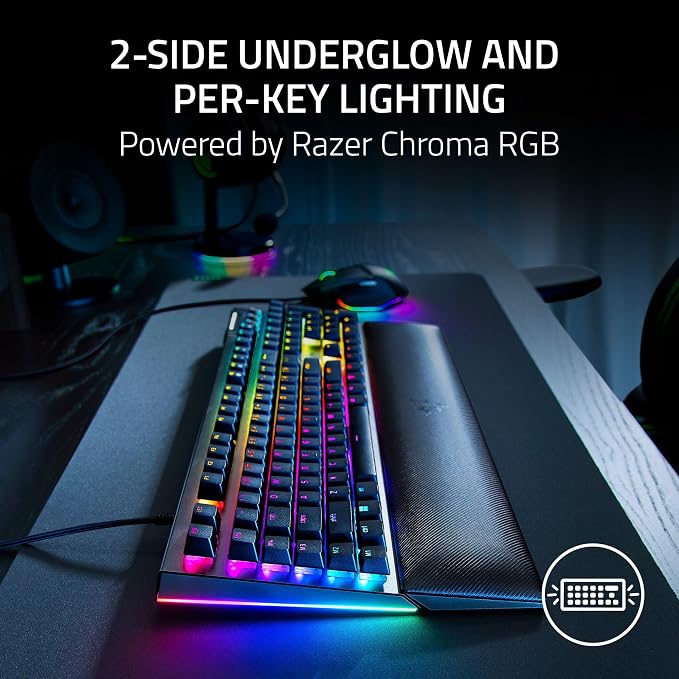 Razer BlackWidow V4 Mechanical Gaming Keyboard, Yellow Linear Switches | Chroma RGB, 6 Dedicated Macro Keys, Magnetic Wrist Rest, Doubleshot ABS Keycaps
