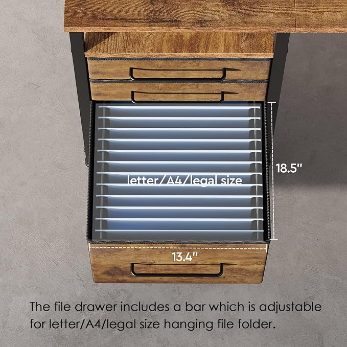 Maihail Small Desk with Drawers, Office Desk with Storage Shelves, Brown2 | 59 Inch Desktop, Metal Frame, 3 Fabric Drawers, Storage Shelves, Computer & Writing Desk, Office Gaming Workstation