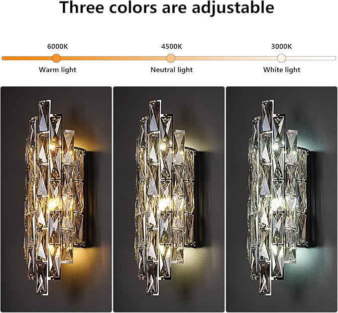 Crystal Modern Wall Sconces, Smoky Gray Wall Light Fixture for Luxury Indoor, K9 Vanity Wall Lighting for Bedside Bedroom Bathroom Living Room Doorway