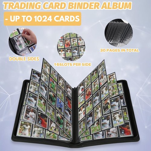 GERMUN Trading Card Binder - 16 Pocket Premium Card Holder for 1000+ Cards | Double-Sided Album (Blue)